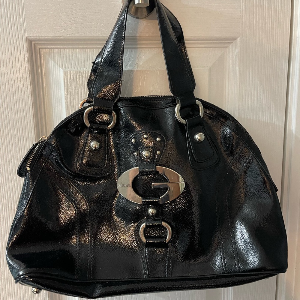 Guess Shiny Black Shoulder Bag